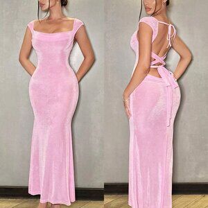 Pink Sexy Women's Summer Solid Backless Mermaid Sleeveless Dress
